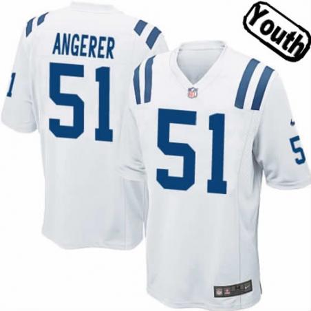 [NEW,Sewn-on]Pat Angerer Youth Football Jersey - Indianapolis #51 ANGERER Jersey (White) For Youth/Kid