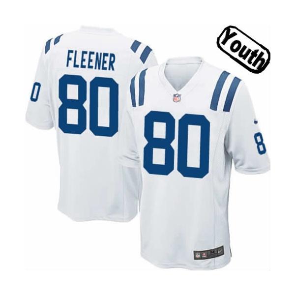 [NEW,Sewn-on]Coby Fleener Youth Football Jersey - Indianapolis #80 FLEENER Jersey (White) For Youth/Kid