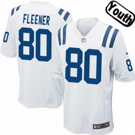 [NEW,Sewn-on]Coby Fleener Youth Football Jersey - Indianapolis #80 FLEENER Jersey (White) For Youth/Kid