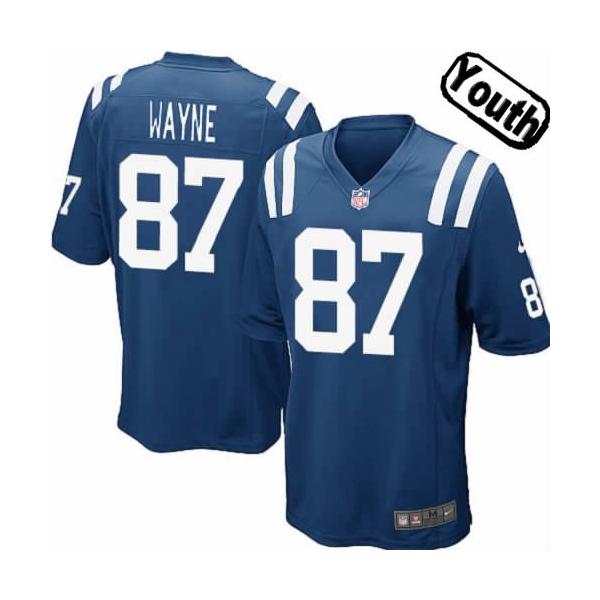 [NEW,Sewn-on]Reggie Wayne Youth Football Jersey - Indianapolis #87 WAYNE Jersey (Blue) For Youth/Kid