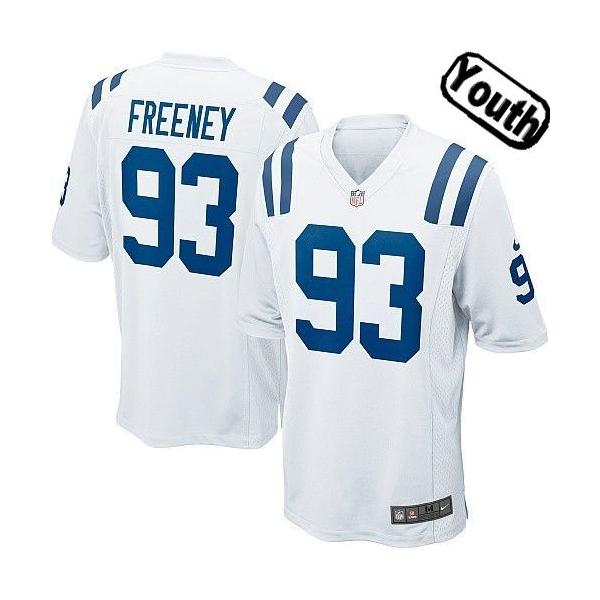 [NEW,Sewn-on]Dwight Freeney Youth Football Jersey - Indianapolis #93 FREENEY Jersey (White) For Youth/Kid