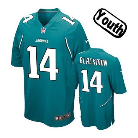 [NEW,Sewn-on]Justin Blackmon Youth Football Jersey - Jacksonville #14 BLACKMON Jersey (Green) For Youth/Kid