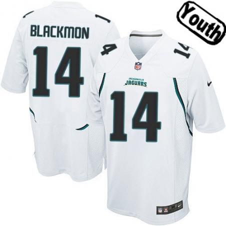 [NEW,Sewn-on]Justin Blackmon Youth Football Jersey - Jacksonville #14 BLACKMON Jersey (White) For Youth/Kid