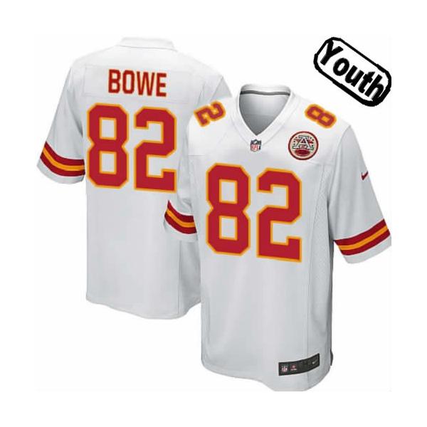 [NEW,Sewn-on]Dwayne Bowe Youth Football Jersey - KC #82 BOWE Jersey (White) For Youth/Kid