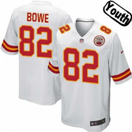 [NEW,Sewn-on]Dwayne Bowe Youth Football Jersey - KC #82 BOWE Jersey (White) For Youth/Kid