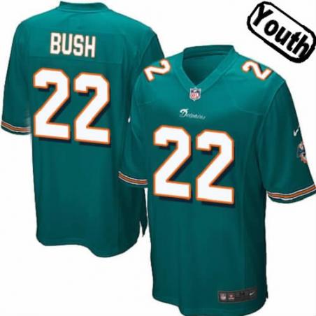 [NEW,Sewn-on]Reggie Bush Youth Football Jersey - Miami #22 BUSH Jersey (Green) For Youth/Kid