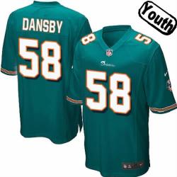 [NEW,Sewn-on]Karlos Dansby Youth Football Jersey - Miami #58 DANSBY Jersey (Green) For Youth/Kid