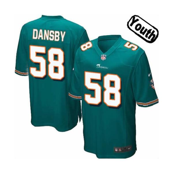 [NEW,Sewn-on]Karlos Dansby Youth Football Jersey - Miami #58 DANSBY Jersey (Green) For Youth/Kid