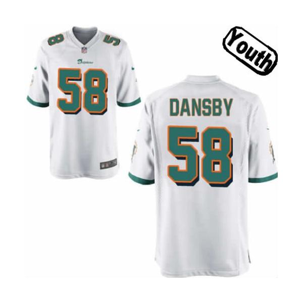 [NEW,Sewn-on]Karlos Dansby Youth Football Jersey - Miami #58 DANSBY Jersey (White) For Youth/Kid