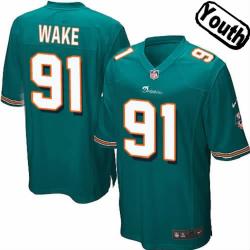 [NEW,Sewn-on]Cameron Wake Youth Football Jersey - Miami #91 WAKE Jersey (Green) For Youth/Kid