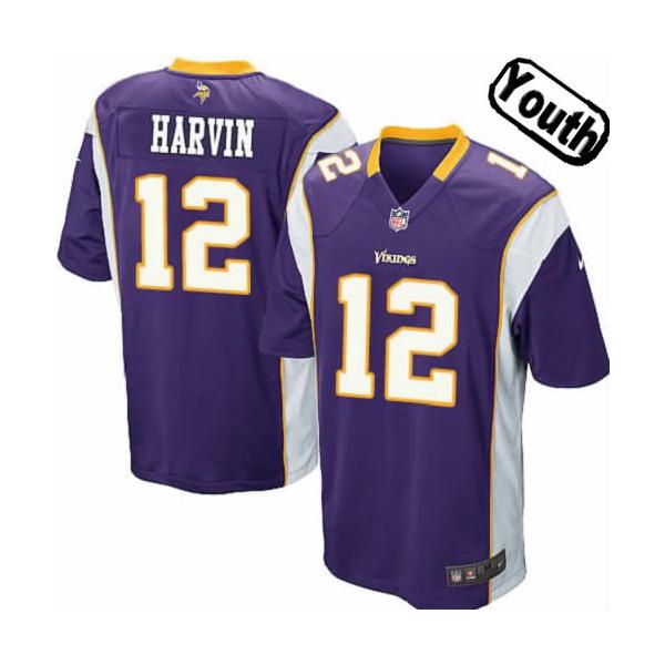 [NEW,Sewn-on]Percy Harvin Youth Football Jersey - Minnesota #12 HARVIN Jersey (Purple) For Youth/Kid