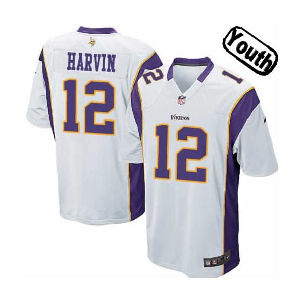 [NEW,Sewn-on]Percy Harvin Youth Football Jersey - Minnesota #12 HARVIN Jersey (White) For Youth/Kid