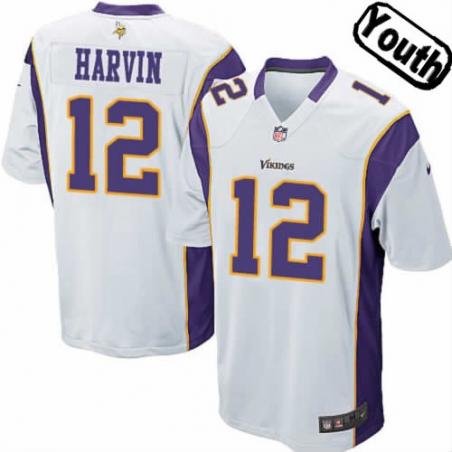 [NEW,Sewn-on]Percy Harvin Youth Football Jersey - Minnesota #12 HARVIN Jersey (White) For Youth/Kid