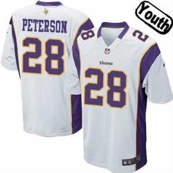 [NEW,Sewn-on]Adrian Peterson Youth Football Jersey - Minnesota #28 PETERSON Jersey (White) For Youth/Kid