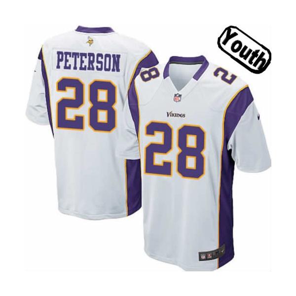 [NEW,Sewn-on]Adrian Peterson Youth Football Jersey - Minnesota #28 PETERSON Jersey (White) For Youth/Kid