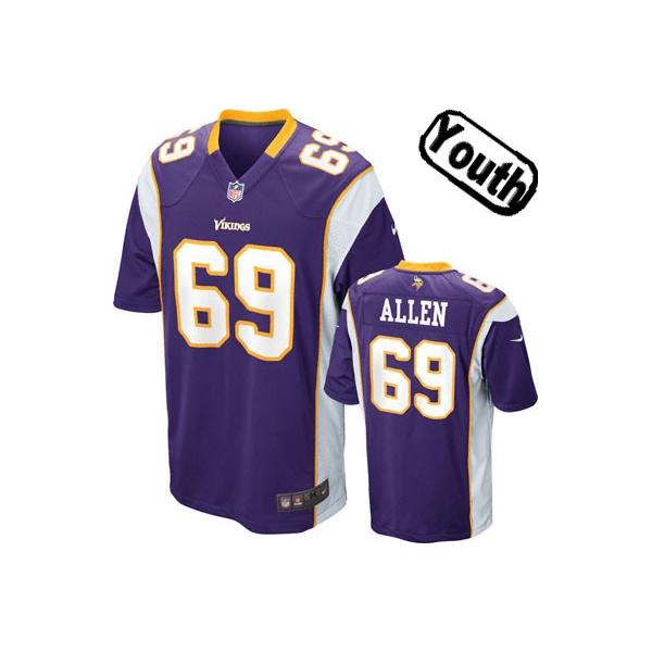 [NEW,Sewn-on]Jared Allen Youth Football Jersey - Minnesota #69 ALLEN Jersey (Purple) For Youth/Kid