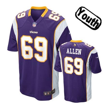 [NEW,Sewn-on]Jared Allen Youth Football Jersey - Minnesota #69 ALLEN Jersey (Purple) For Youth/Kid