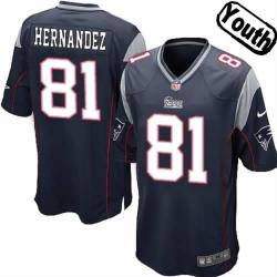 [NEW,Sewn-on]Aaron Hernandez Youth Football Jersey - New England #81 HERNANDEZ Jersey (Blue) For Youth/Kid