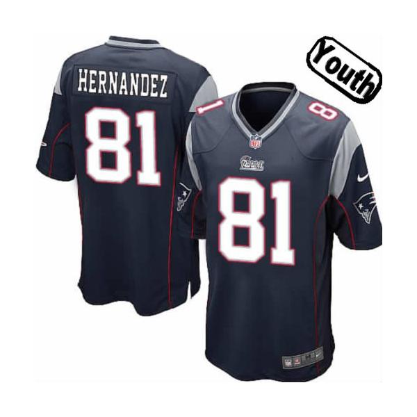 [NEW,Sewn-on]Aaron Hernandez Youth Football Jersey - New England #81 HERNANDEZ Jersey (Blue) For Youth/Kid