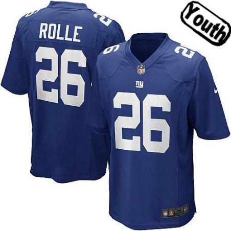 [NEW,Sewn-on]Antrel Rolle Youth Football Jersey - NY-G #26 ROLLE Jersey (Blue) For Youth/Kid