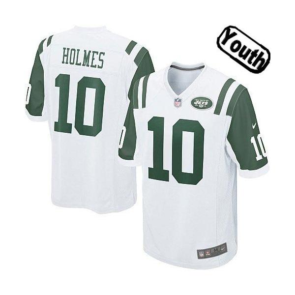 [NEW,Sewn-on]Santonio Holmes Youth Football Jersey - NY-J #10 HOLMES Jersey (White) For Youth/Kid