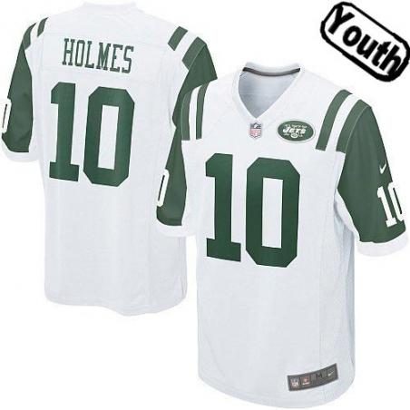 [NEW,Sewn-on]Santonio Holmes Youth Football Jersey - NY-J #10 HOLMES Jersey (White) For Youth/Kid