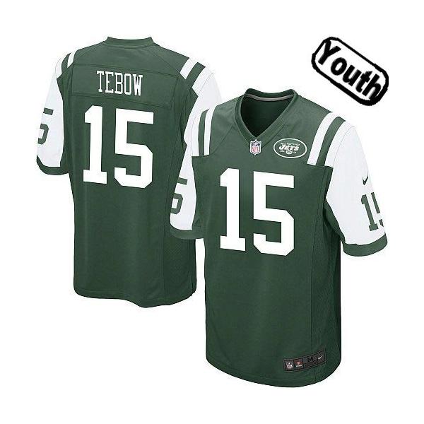 [NEW,Sewn-on]Tim Tebow Youth Football Jersey - NY-J #15 TEBOW Jersey (Green) For Youth/Kid