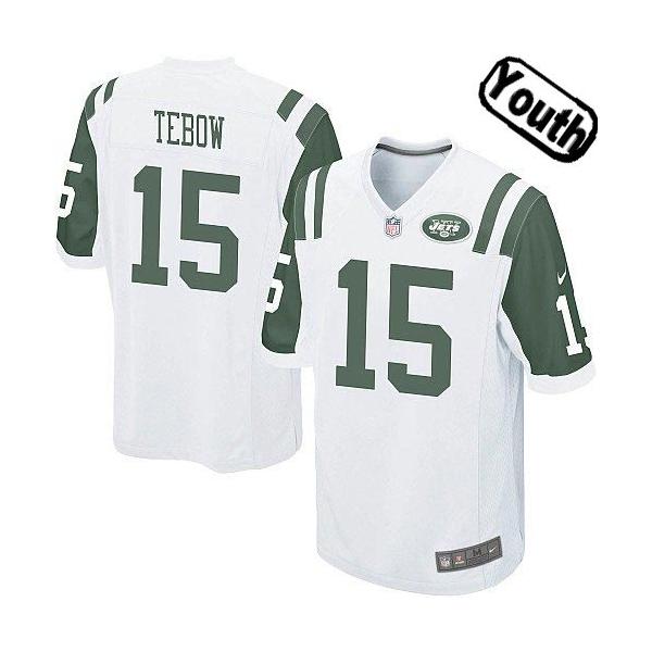 [NEW,Sewn-on]Tim Tebow Youth Football Jersey - NY-J #15 TEBOW Jersey (White) For Youth/Kid