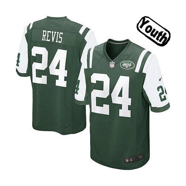 [NEW,Sewn-on]Darrelle Revis Youth Football Jersey - NY-J #24 REVIS Jersey (Green) For Youth/Kid