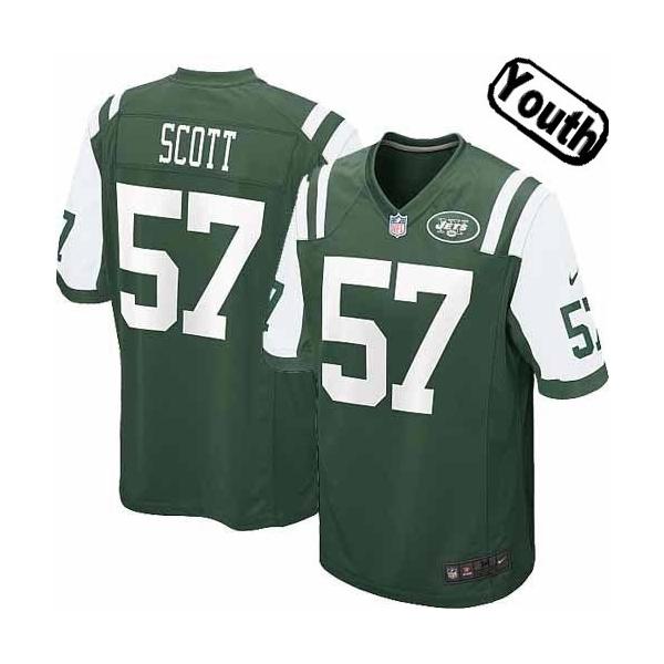 [NEW,Sewn-on]Bart Scott Youth Football Jersey - NY-J #57 SCOTT Jersey (Green) For Youth/Kid