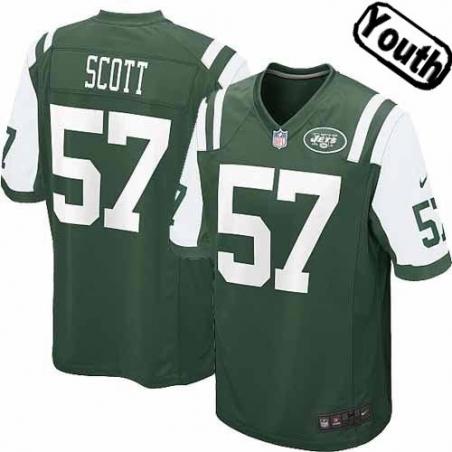 [NEW,Sewn-on]Bart Scott Youth Football Jersey - NY-J #57 SCOTT Jersey (Green) For Youth/Kid