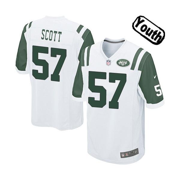 [NEW,Sewn-on]Bart Scott Youth Football Jersey - NY-J #57 SCOTT Jersey (White) For Youth/Kid