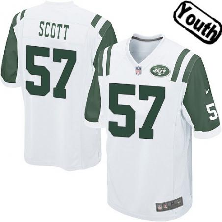 [NEW,Sewn-on]Bart Scott Youth Football Jersey - NY-J #57 SCOTT Jersey (White) For Youth/Kid