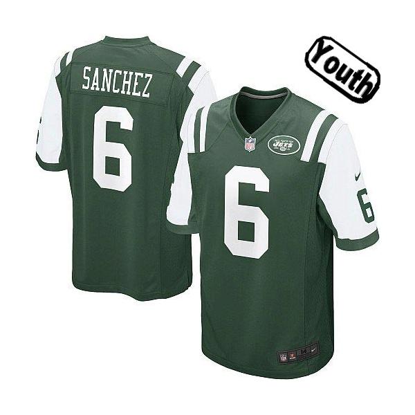 [NEW,Sewn-on]Mark Sanchez Youth Football Jersey - NY-J #6 SANCHEZ Jersey (Green) For Youth/Kid