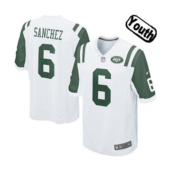 [NEW,Sewn-on]Mark Sanchez Youth Football Jersey - NY-J #6 SANCHEZ Jersey (White) For Youth/Kid