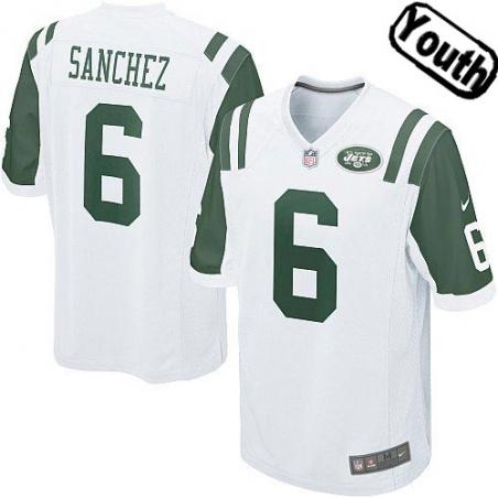 [NEW,Sewn-on]Mark Sanchez Youth Football Jersey - NY-J #6 SANCHEZ Jersey (White) For Youth/Kid