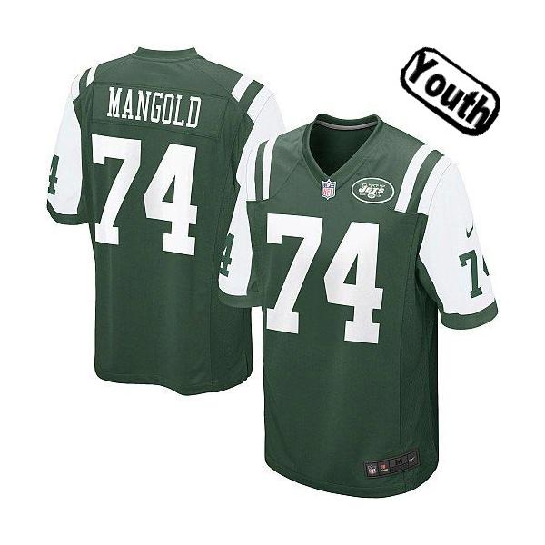 [NEW,Sewn-on]Nick Mangold Youth Football Jersey - NY-J #74 MANGOLD Jersey (Green) For Youth/Kid