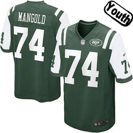 [NEW,Sewn-on]Nick Mangold Youth Football Jersey - NY-J #74 MANGOLD Jersey (Green) For Youth/Kid