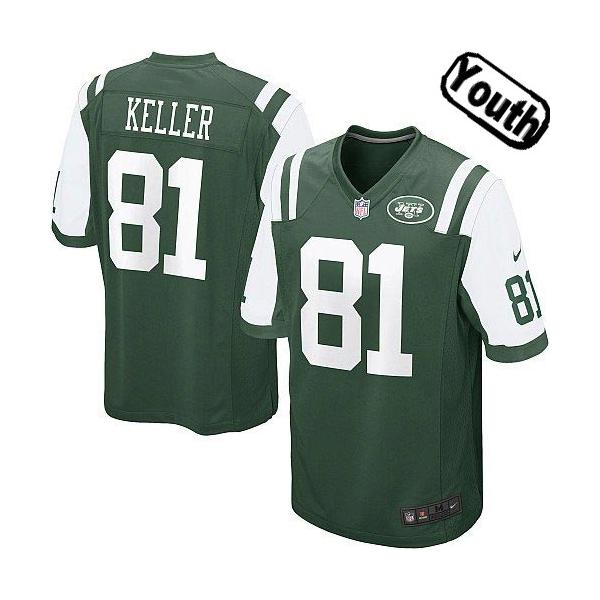 [NEW,Sewn-on]Dustin Keller Youth Football Jersey - NY-J #81 KELLER Jersey (Green) For Youth/Kid