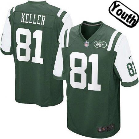 [NEW,Sewn-on]Dustin Keller Youth Football Jersey - NY-J #81 KELLER Jersey (Green) For Youth/Kid