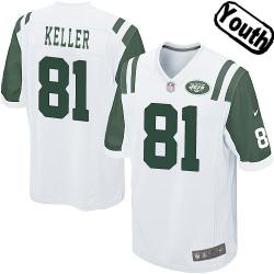 [NEW,Sewn-on]Dustin Keller Youth Football Jersey - NY-J #81 KELLER Jersey (White) For Youth/Kid