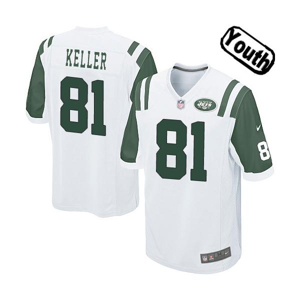 [NEW,Sewn-on]Dustin Keller Youth Football Jersey - NY-J #81 KELLER Jersey (White) For Youth/Kid