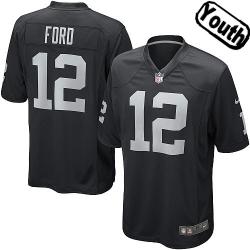 [NEW,Sewn-on]Jacoby Ford Youth Football Jersey - Oakland #12 FORD Jersey (Black) For Youth/Kid