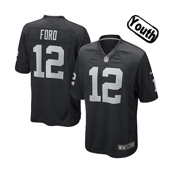 [NEW,Sewn-on]Jacoby Ford Youth Football Jersey - Oakland #12 FORD Jersey (Black) For Youth/Kid