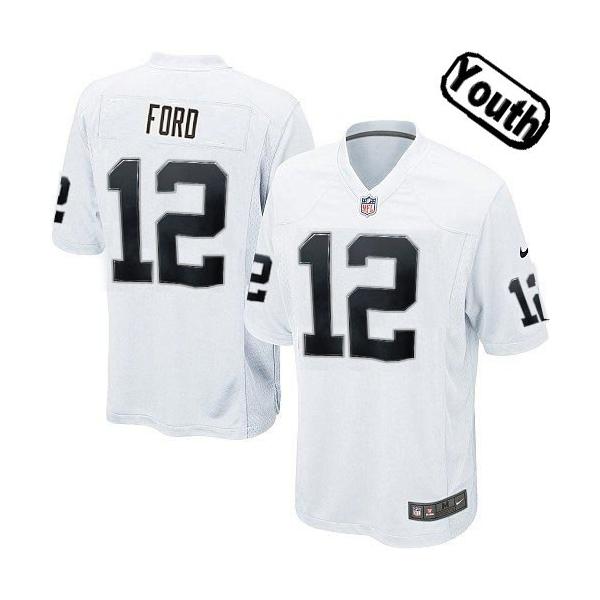 [NEW,Sewn-on]Jacoby Ford Youth Football Jersey - Oakland #12 FORD Jersey (White) For Youth/Kid