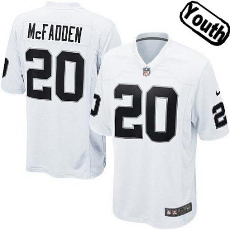 [NEW,Sewn-on]Darren McFadden Youth Football Jersey - Oakland #20 MCFADDEN Jersey (White) For Youth/Kid