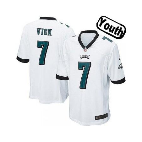 [NEW,Sewn-on]Michael Vick Youth Football Jersey - Philadelphia #7 VICK Jersey (White) For Youth/Kid