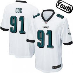 [NEW,Sewn-on]Fletcher Cox Youth Football Jersey - Philadelphia #91 COX Jersey (White) For Youth/Kid