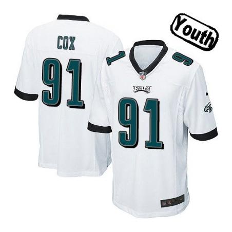 [NEW,Sewn-on]Fletcher Cox Youth Football Jersey - Philadelphia #91 COX Jersey (White) For Youth/Kid