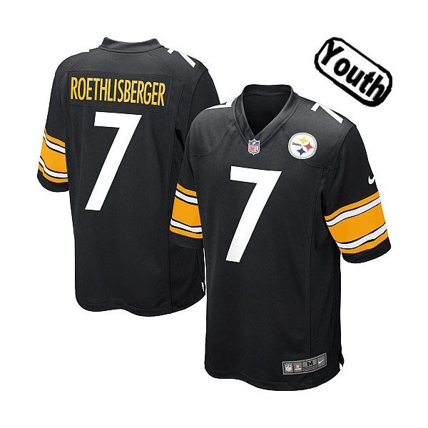 [Sewn-on,Youth]Ben Roethlisberger Pittsburgh Youth Football Jersey(Black)